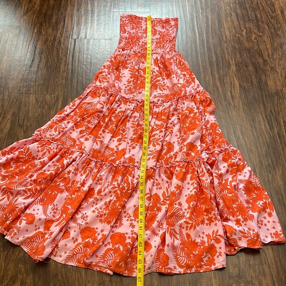 Anthropologie Abel the Label Bondi Smocked Strapless Maxi Dress pink orange M - Picture 10 of 14